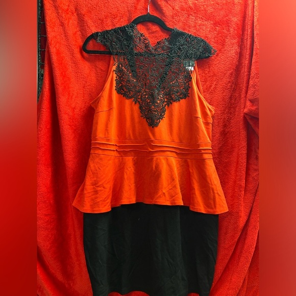 Plus Size Dots Burnt Orange and Black Peplum Dress - Picture 3 of 5